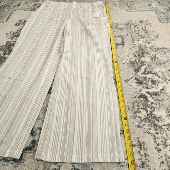 Land 'n Sea Wide Leg Pants Womens L Linen Blend Elastic White Beige Stripes - Picture 9 of 11